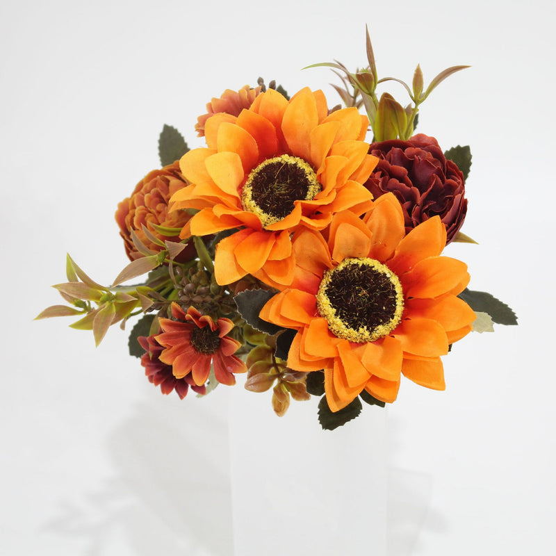 13" Artificial Peony, Daisy & Sunflower Bush with 8 Blooms, Plastic Faux Flowers for Home, Wedding, Outdoor Decor