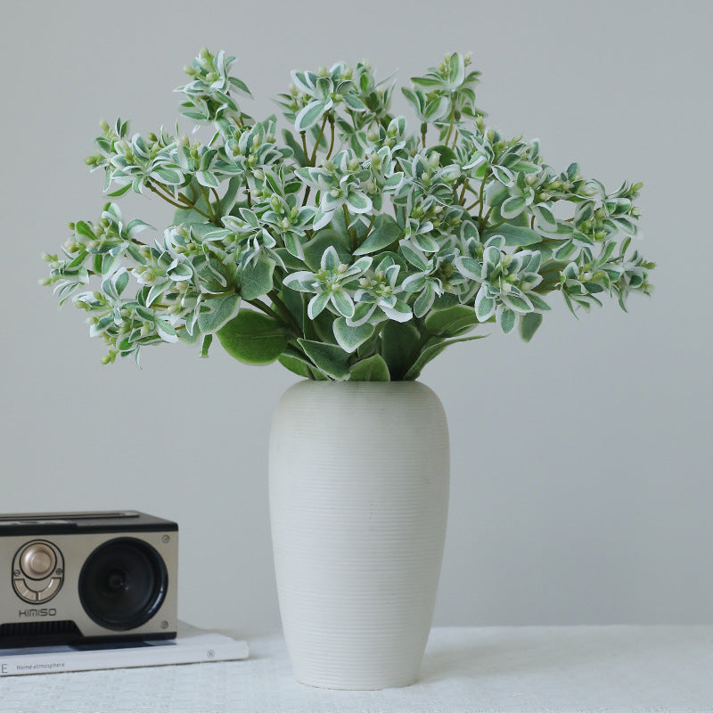 Single Stem Artificial Mint Leaves with White Edges, 18.5", Realistic Faux Greenery for Weddings & Outdoor Decor
