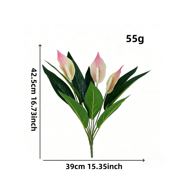 Artificial Anthurium Bush with 12 Blooms, 17" Tall Faux Floral Arrangement for Home Decor, Wedding Centerpieces & Commercial Displays