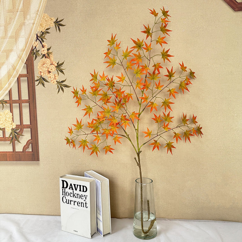 Artificial Maple Leaf Stem, Single Fall Foliage Branch 43" Tall, Silk-Like Fabric for Wedding Decor, Home & Office