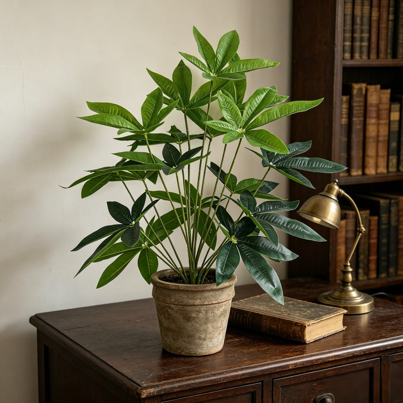 18-Bloom Money Tree Bush, 29" Artificial Greenery for Home Decor, Wedding & Commercial Use, Bendable Stems, No Pot Included
