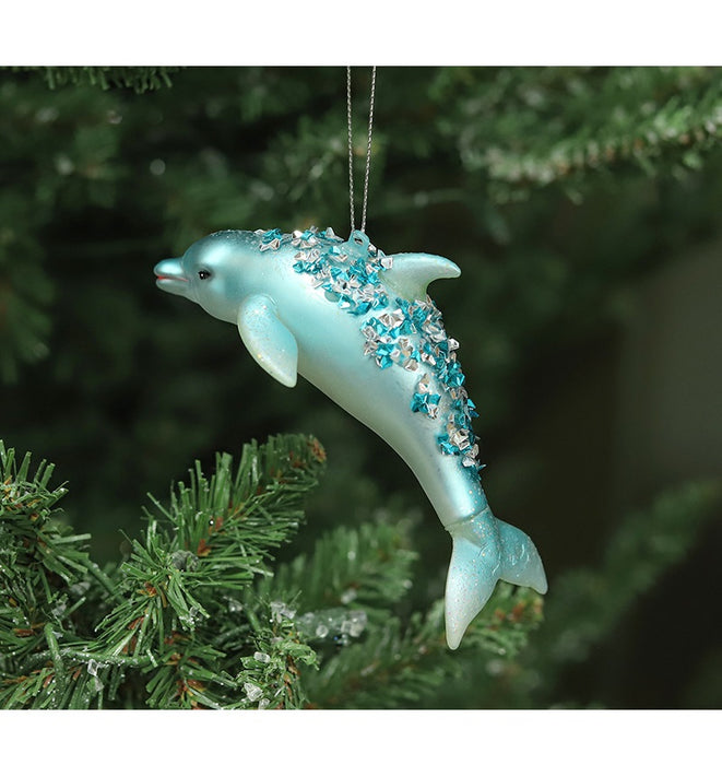 Bulk Christmas Glitter Dolphin Ornament Glass Rhinestone Dolphin Hanging Decorations Wholesale