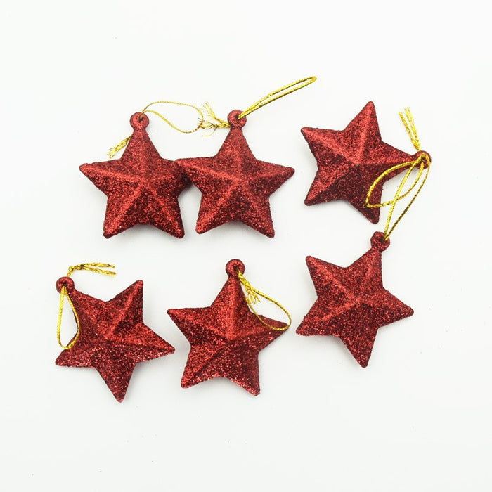 Bulk 6 Pcs Five-Pointed Star Christmas Ornaments for Xmas Trees Hanging Decorations Wholesale