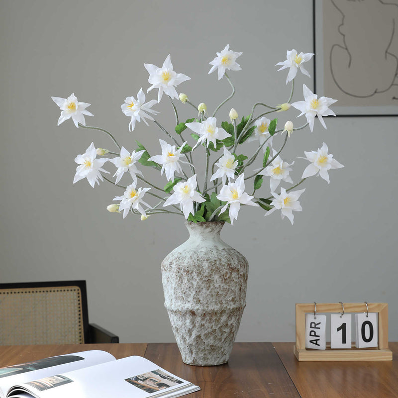 35" Artificial Clematis Bush with 9 Blooms, Silk-Like Faux Flowers for Wedding, Home Decor, and Events