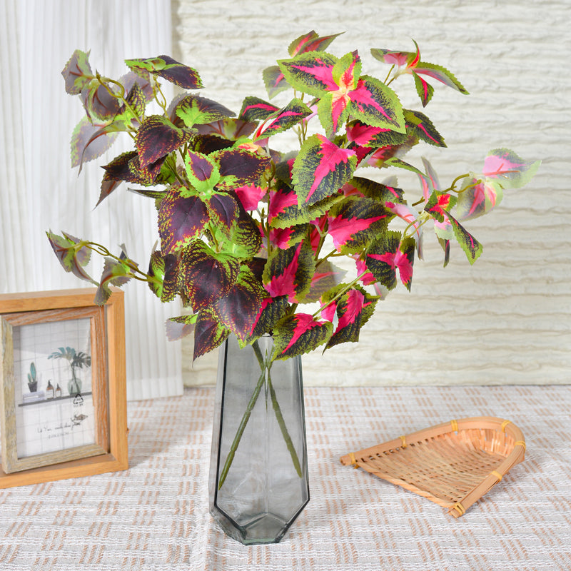Artificial Coleus Leaf Bush, 18" Realistic Faux Silk Floral Arrangement for Home Decor, Wedding & Commercial Styling