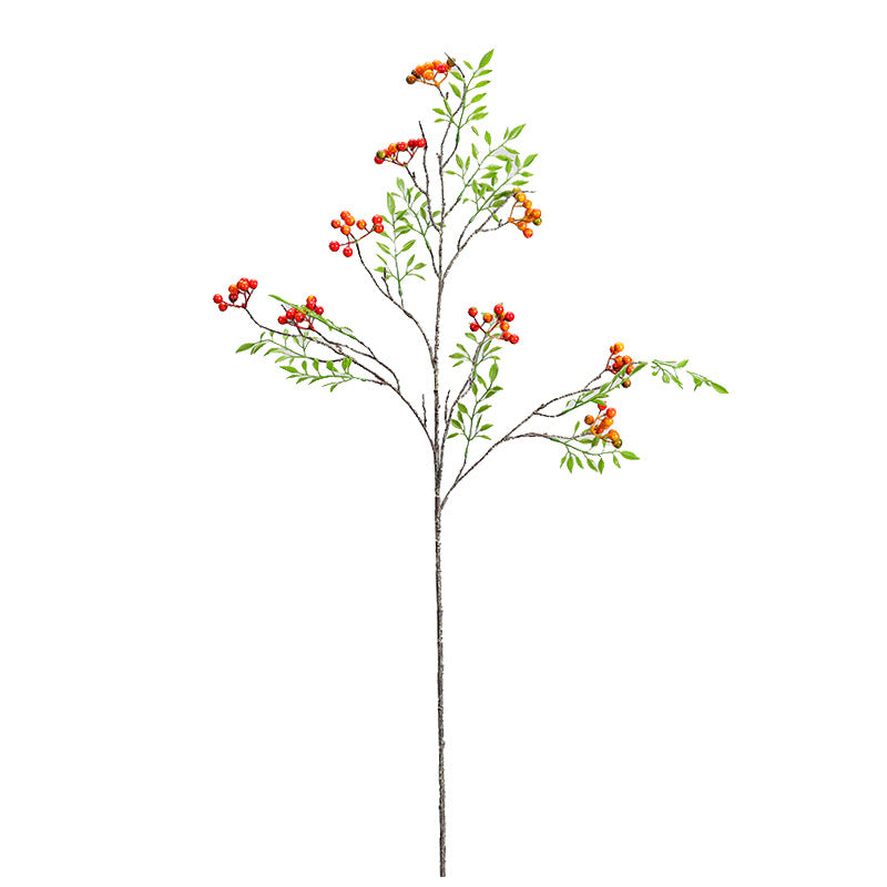 Artificial Coralberry Branch, Single Stem with 14 Leaves & 9 Berries, 39" Tall, Realistic Faux Greenery for Home Decor, Wedding Centerpieces, Floral Arrangements