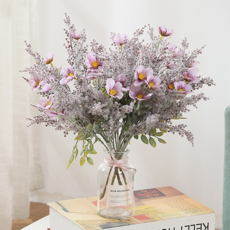 Artificial Wildflower Bush with 7 Blooms, Silk-Like Fabric, 14" Height, Perfect for Home Decor, Weddings, and Events