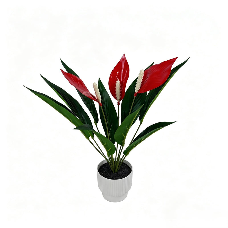 Artificial Anthurium Bush with 12 Blooms, 17" Tall Faux Floral Arrangement for Home Decor, Wedding Centerpieces & Commercial Displays