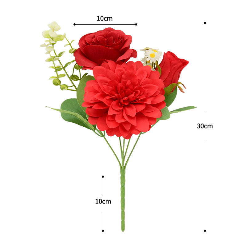 Artificial Peony & Dahlia Bouquet, 12" Silk Floral Arrangement for Weddings, Home Decor, and Events, Set of 3 Stems - Allergy Friendly & Zero Maintenance