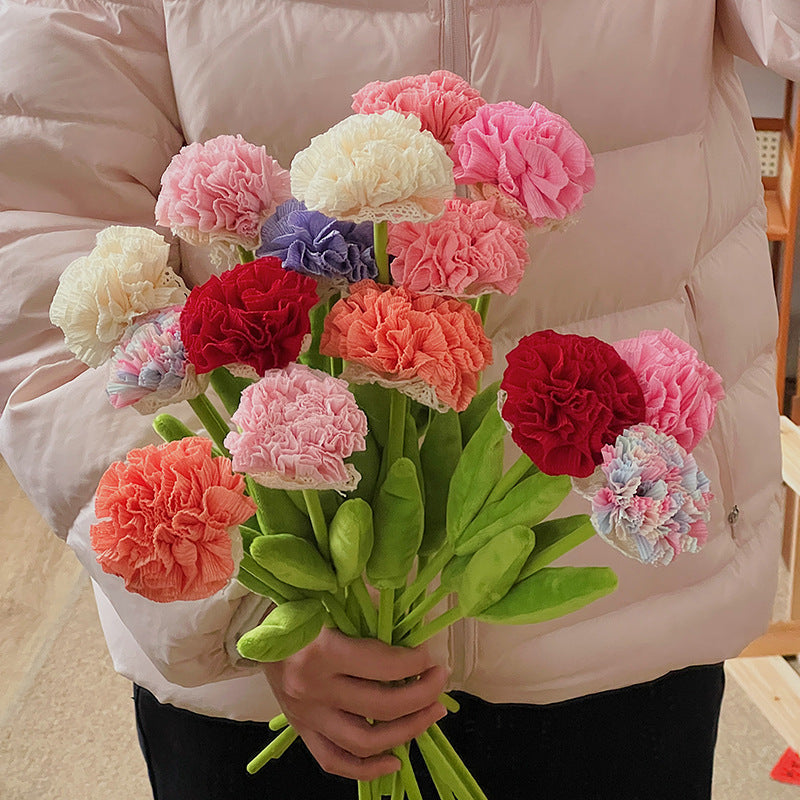Artificial Silk-Like Carnation Bouquet, 10 Blooms, 14" Tall, DIY Home Decor, Wedding, Party Floral Arrangement