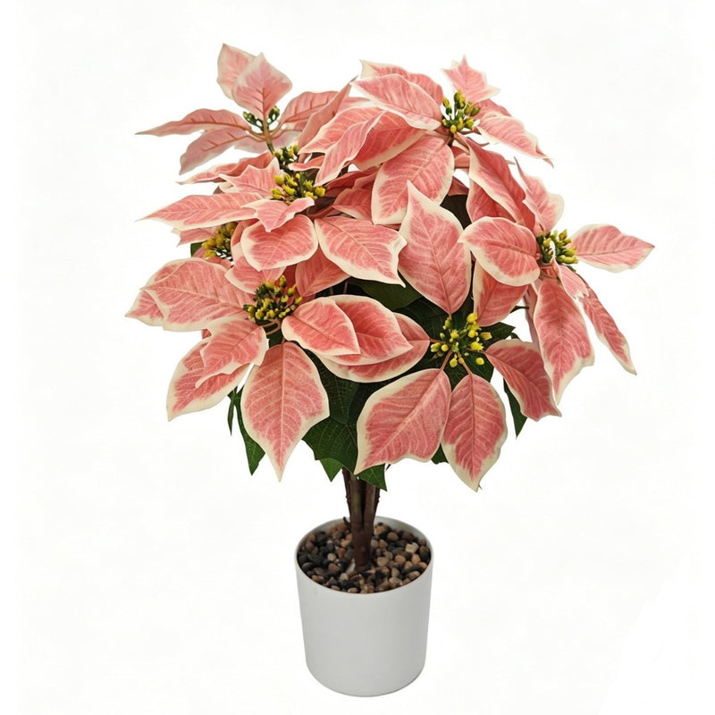 23" Artificial Poinsettia Bush with 12 Blooms, Silk-Like Fabric Christmas Flowers for Holiday Decor, Weddings & Home Styling