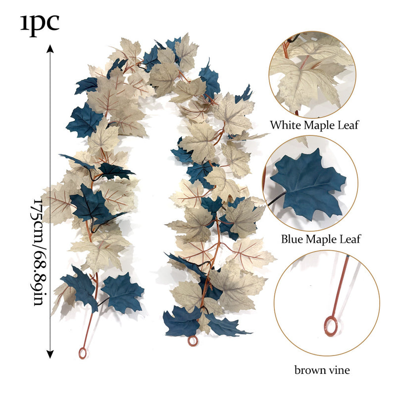 Blue Maple Leaf Rose Garland Vine, 2-Pack Artificial Fall Vines, Silk-Like Fabric, Halloween & Autumn Decor