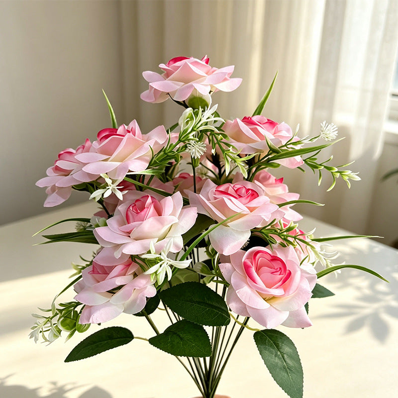 Artificial Rose Bush with 18 Blooms, Modern Style, 16" Tall, Perfect for Weddings, Home Decor, and Events