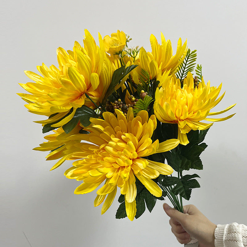 20" Artificial Chrysanthemum Bush, Realistic Silk-Like Faux Flowers for Home Decor, Weddings & Seasonal Displays