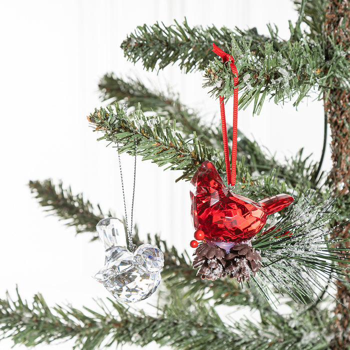 Bulk Christmas Ornaments Acrylic Transparent Bird Hanging Decoration with Pine Cones Pine Needles for Xmas Tree Decor Wholesale