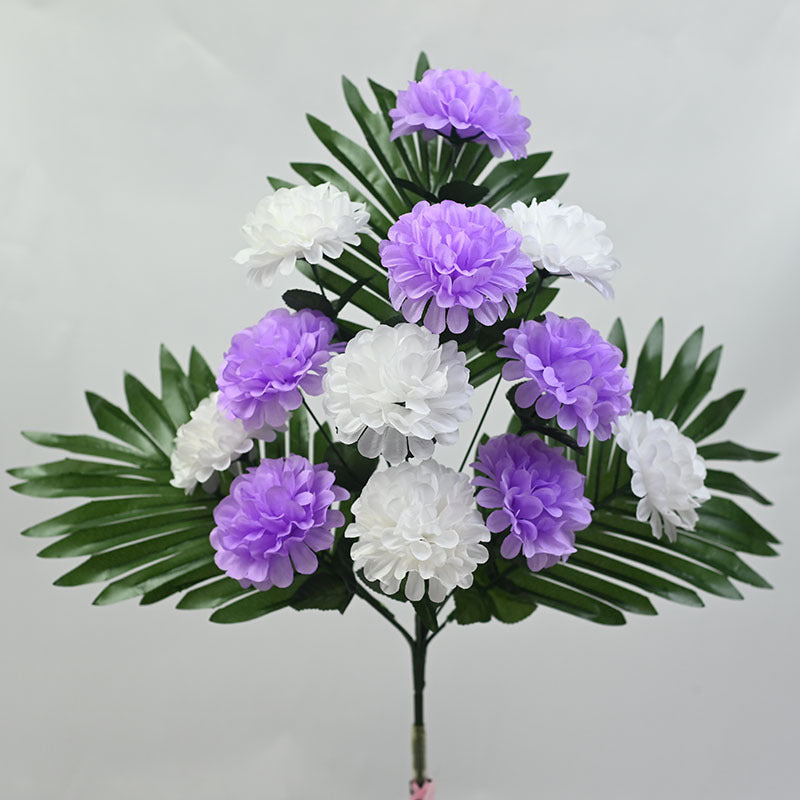 12-Bloom Artificial Chrysanthemum Bush, 20" Tall Plastic Faux Flowers for Outdoor Decor, Cemetery Arrangements & Home Vases