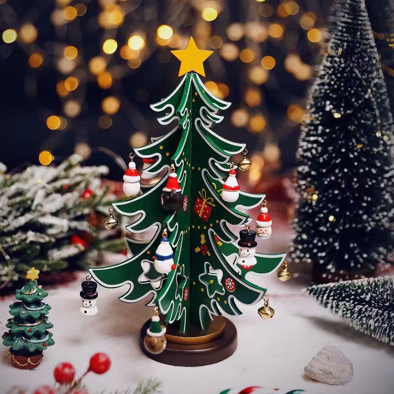 Ornement d'arbre de Noël en bois laqué à trois panneaux de 11 po en vrac en gros