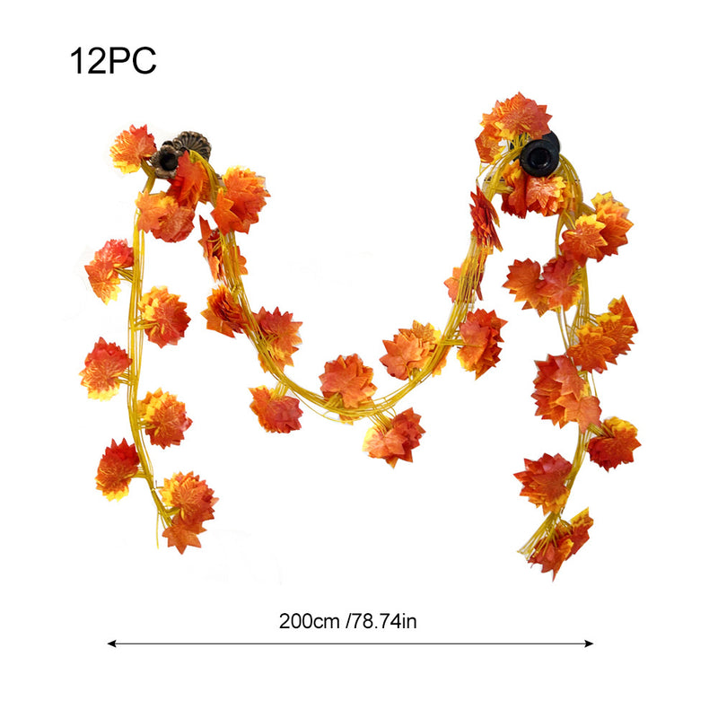 Artificial Maple Leaf Garland Vine, 12 Pack Fall Leaf Vines with 372 Faux Silk Leaves, Autumn Decor for Mantel, Wedding & Thanksgiving