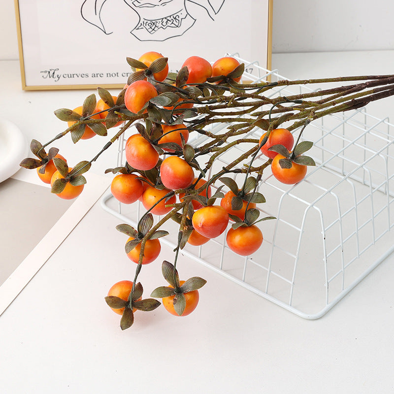 Artificial Mini Persimmon Bush with 14 Blooms, 28" Long Foam Fruit Stems for Home Decor, Weddings & Events