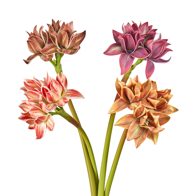 Artificial Clivia Amaryllis Bush with 3 Blooms, 22" Tall Realistic Faux Flowers for Wedding Centerpieces, Home Decor & Commercial Displays