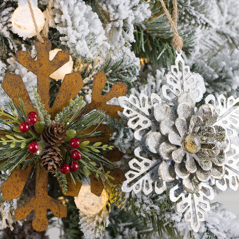 Bulk Christmas Ornaments Wood Hollow-out Snowflake with Pine Cone Xmas Tree Hanging Decorations Wholesale
