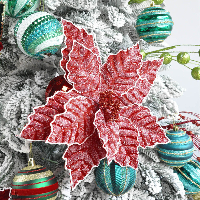 Artificial Poinsettia Christmas Flower, Single Stem with 11" Silk-Like Blooms, Holiday Decor for Home & Events