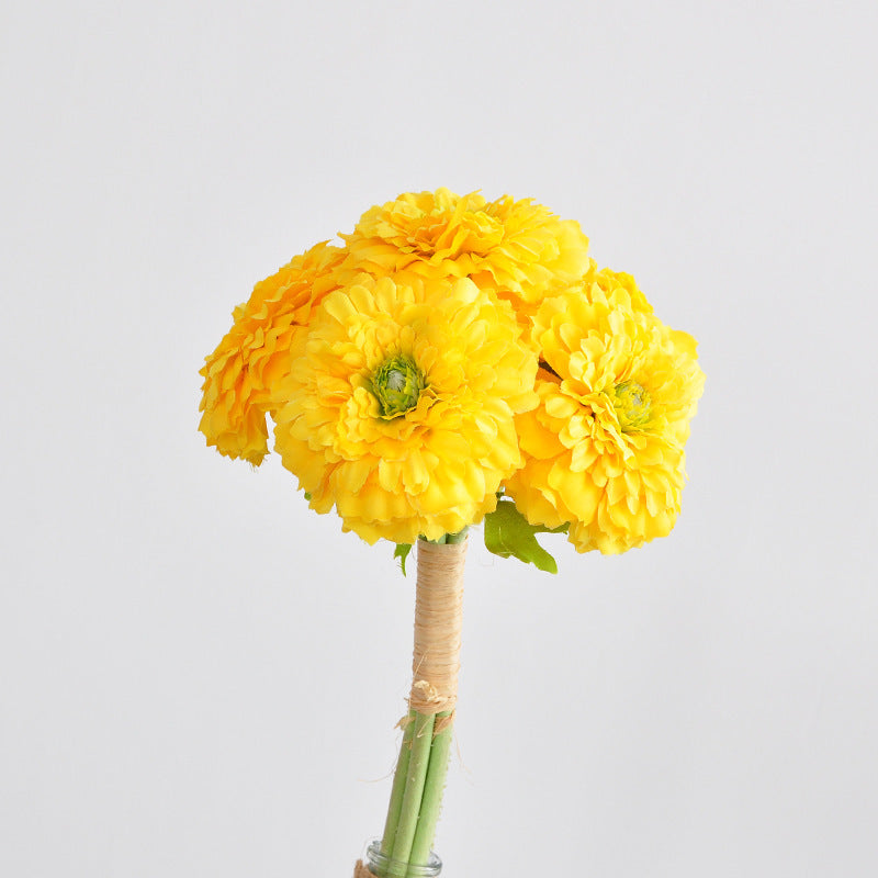 Faux Silk Marigold Bouquet, 12" Tall, Yellow/Magenta/Champagne - DIY Wedding, Home & Office Decor