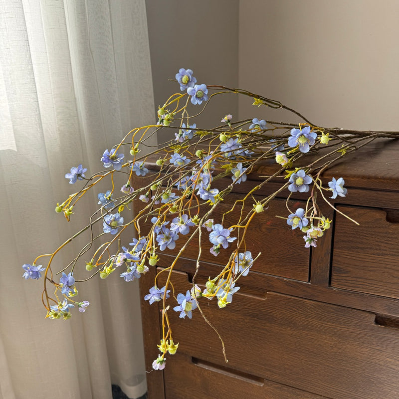 52" Single Stem Pearl Spiraea & Delphinium Artificial Flower, Silk Material, Wedding, Outdoor, Home Decor