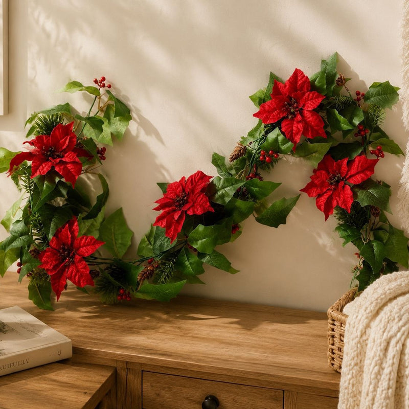 Artificial Christmas Vine Garland, 24" Faux Greenery Trail with Berries, Ins Modern Decor for Holiday Wedding Party Home Office