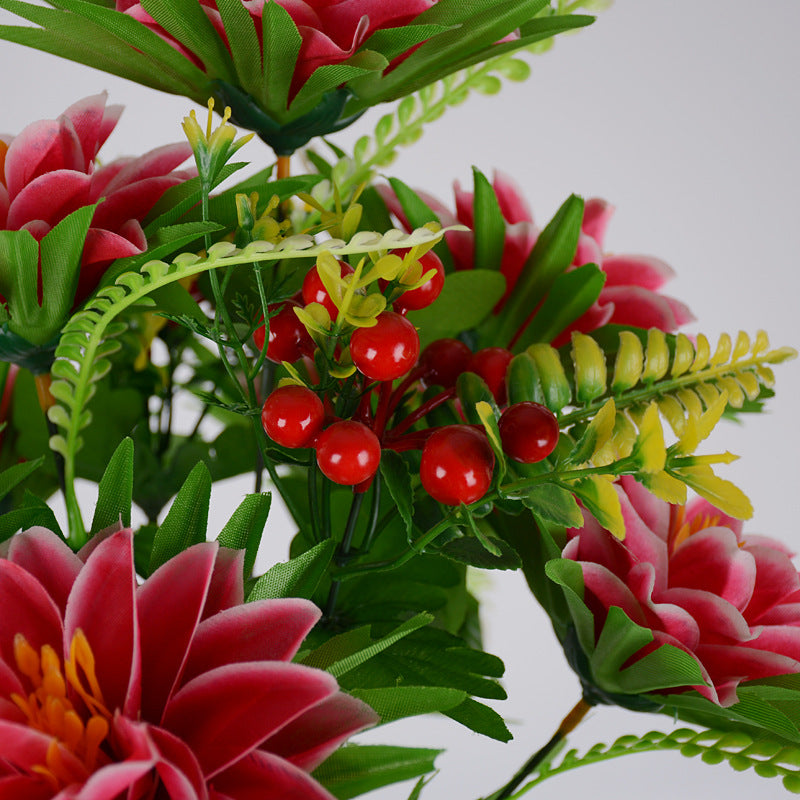 Bulk Exclusive Dahlia with Berries Bush Bouquets in Vase Artificial Flowers for Graves and Memorials Arrangements Wholesale