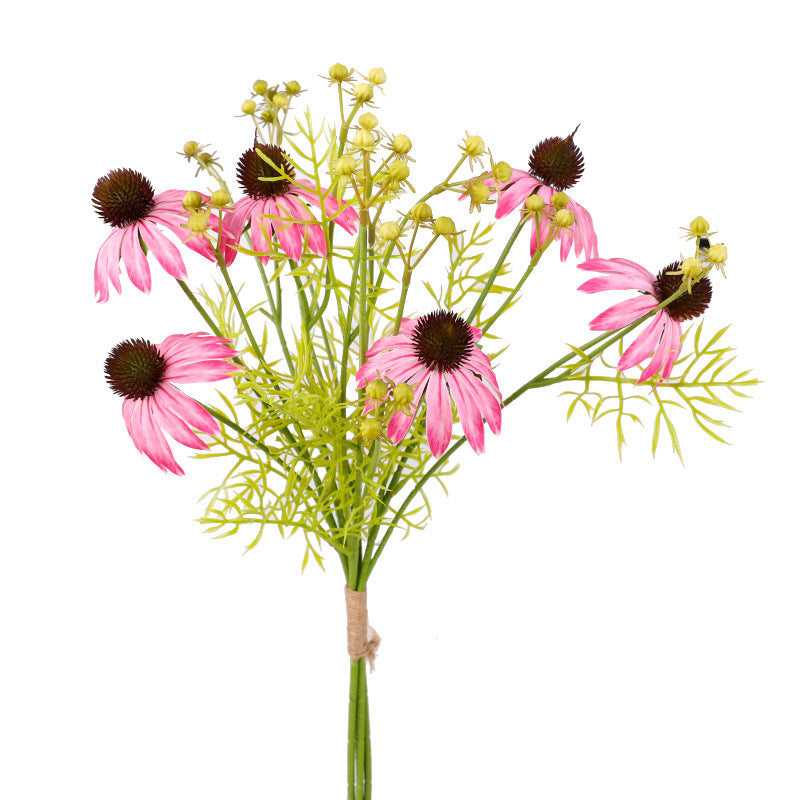 Artificial Echinacea Bouquet, 6 Coneflower Heads on 4 Bendable Stems, Faux Silk & Plastic, for Weddings & Home Decor