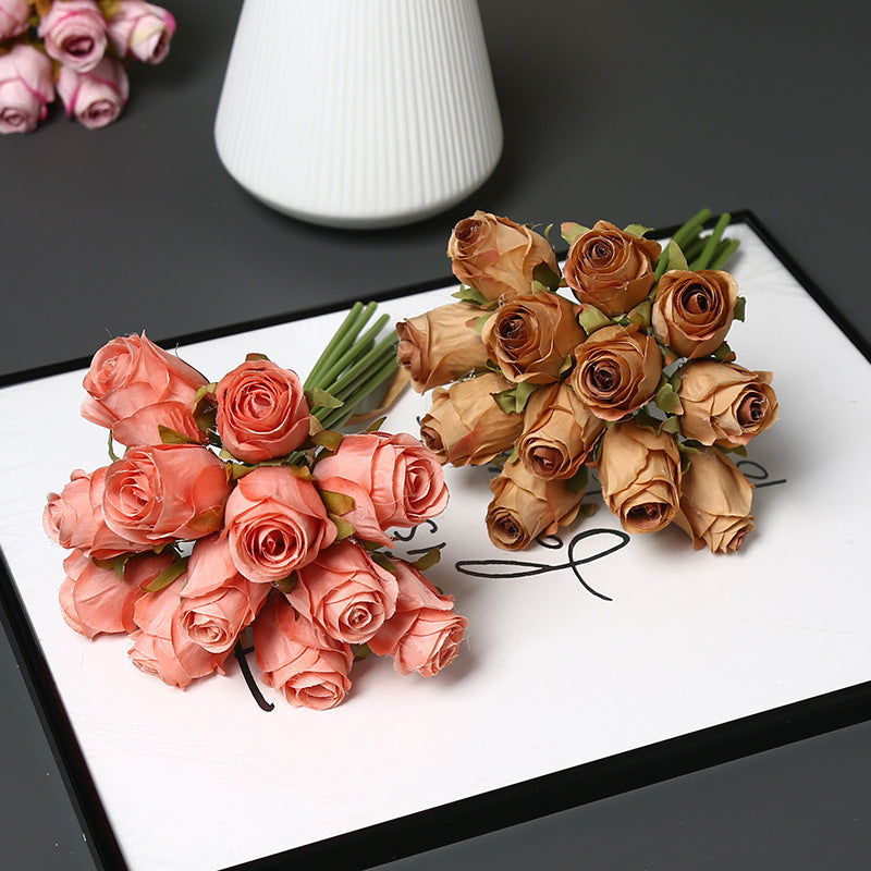 12-Bloom Silk Rose Bouquet, 10" Height, Realistic Faux Flowers for Weddings, Home Decor & Events