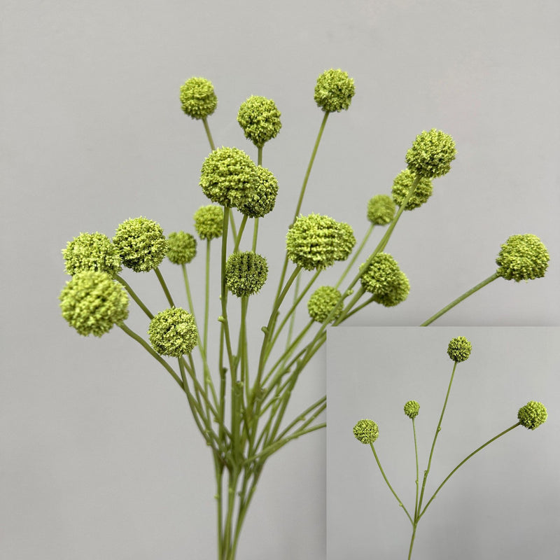 Artificial Craspedia Billy Balls Bush, 4 Yellow Globe Blooms, Faux Plastic Floral Stem for Vases, Home Decor & Weddings