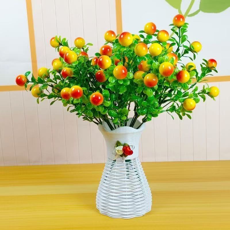 Artificial Wild Berry Bush, Red & Yellow Faux Fruit Stem Pick, Mixed Material, Vase Filler for Home, Wedding & Office Decor