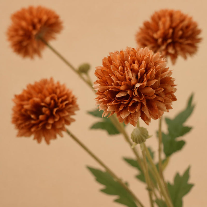 Autumn Dandelion & Chrysanthemum Bush, 4-Bloom Artificial Flower Arrangement for Home Decor, Weddings, and Events