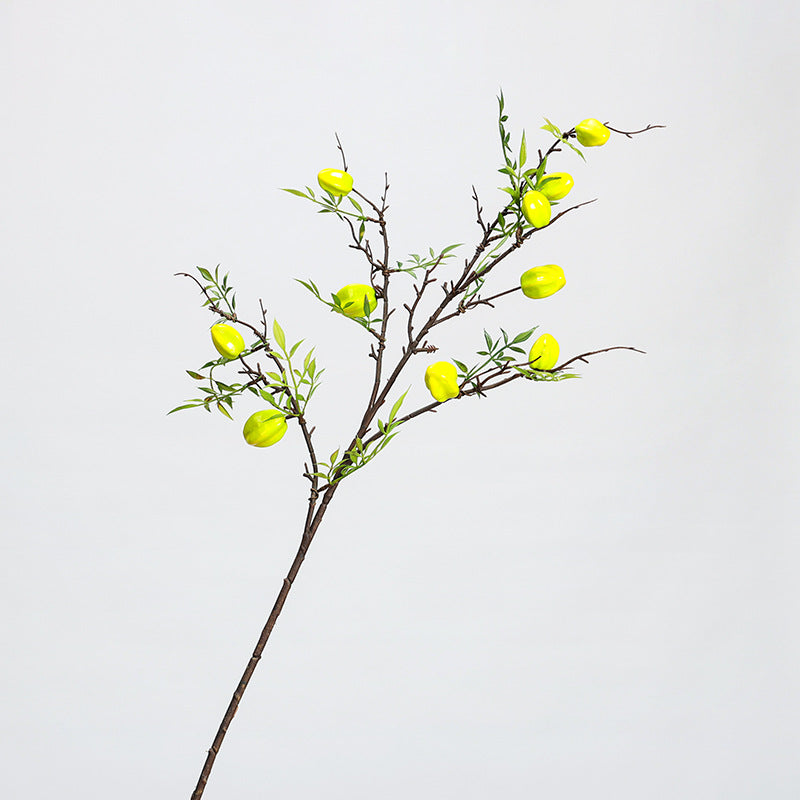 Artificial Starfruit Branch, Single Stem with Fruit and Leaves, Perfect for Home Decor and Floral Arrangements