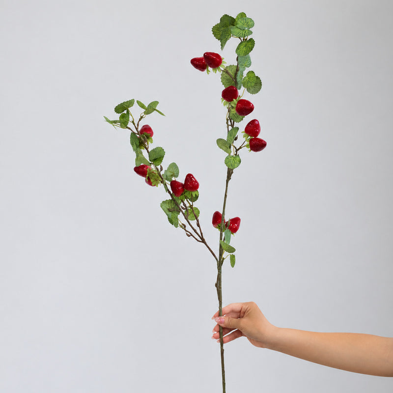 Artificial Wild Berry Bush with Strawberry-Like Fruits, 35" Tall Faux Foam Berries for Home Decor, Weddings & Events