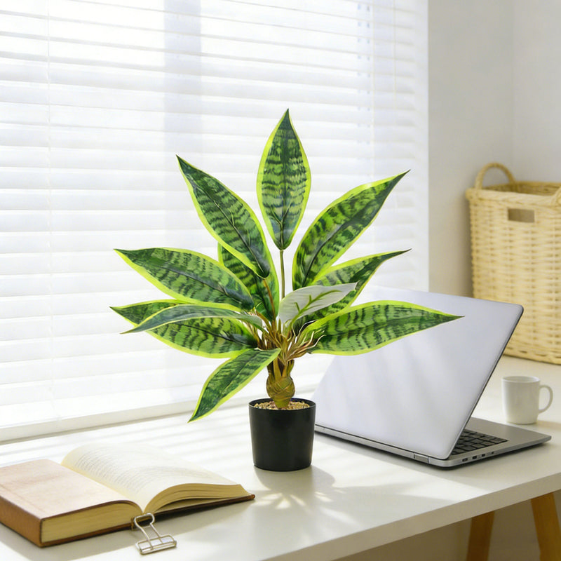 Artificial Snake Plant Bush with 12 Leaves, 16" Tall Faux Sansevieria for Home Office Decor, Wedding & Commercial Spaces