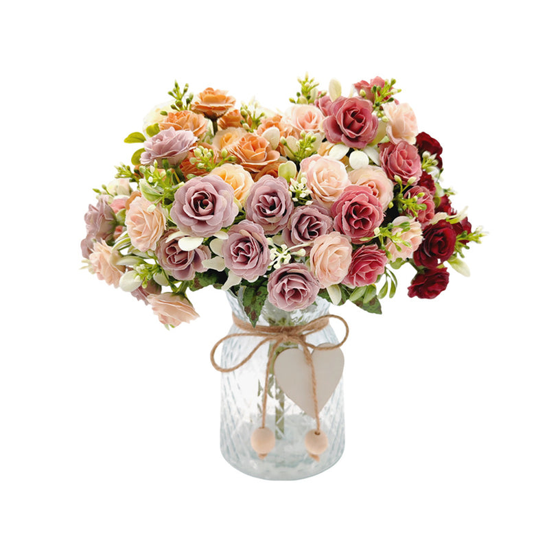 Artificial Rose Bush with 15 Blooms, 12" Silk-like Faux Flowers for Weddings, Home Decor, and Table Centerpieces
