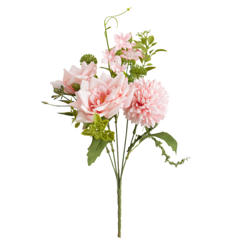 11" Artificial Rose & Chrysanthemum Bush, Realistic Fake Flower Arrangement with 5 Blooms - Wedding Centerpiece, Home Decor, Tabletop Display