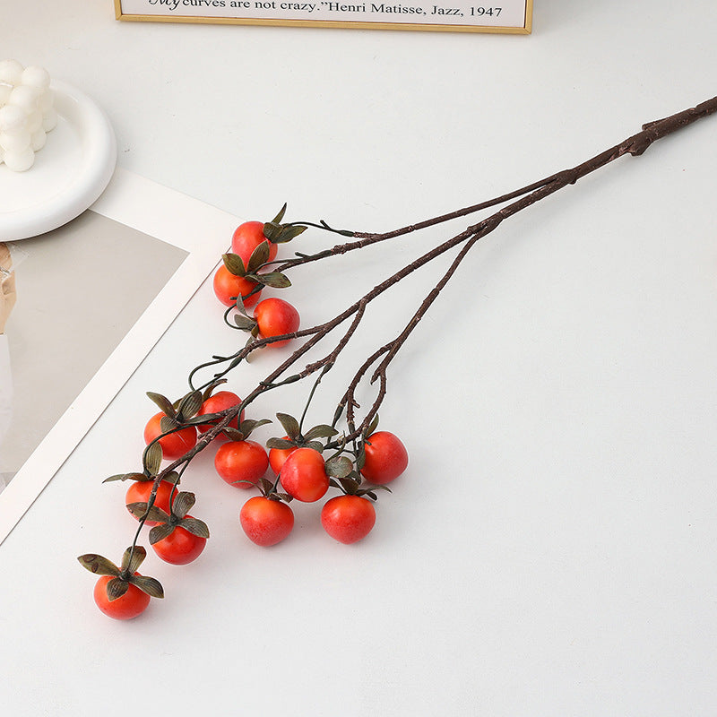 Artificial Mini Persimmon Bush with 14 Blooms, 28" Long Foam Fruit Stems for Home Decor, Weddings & Events