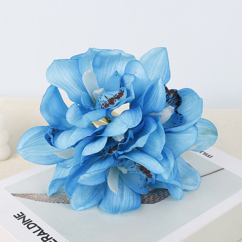 Cymbidium Orchid Bouquet, 6-Bloom Faux Flowers, Latex Real-Touch, Bendable Stems for Wedding, Vase & Home Decor