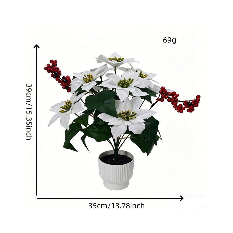 21" Faux Velvet Poinsettia Bush, Christmas Holiday Decoration, Realistic Artificial Flowers for Home, Office, Wedding & Events