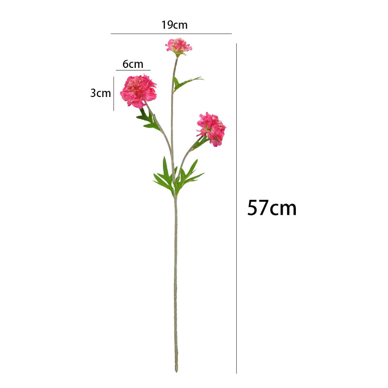 Artificial Scabiosa, Carnation & Daisy Flower Bush with 3 Blooms, Flocked Faux Floral for Wedding, Home & Office Decor