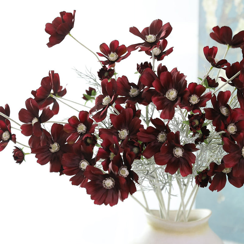 Artificial Cosmos Flowers, 6-Bloom Bush with Silk-Like Petals, 24" Tall for Home Decor, Weddings & Events