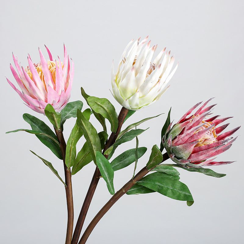 Single Stem Faux Protea Flower, 22" Tall, Plastic, for Home Decor, Weddings, and Events