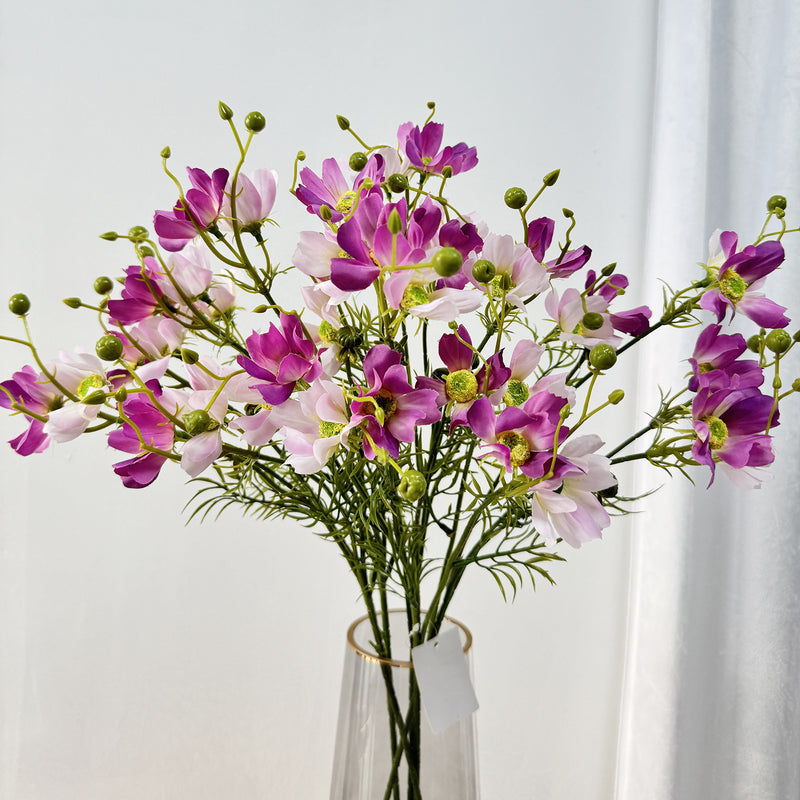 Artificial Cosmos Silk Flowers, 27" Bush with 8 Blooms, Realistic Faux Floral Arrangement for Wedding Centerpieces & Home Decor
