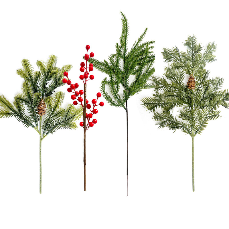 Artificial Red Berry Pine Needle & Cypress Leaf Stem, Faux Christmas Greenery Pick for Holiday Decor, Wreaths & Floral Arrangements