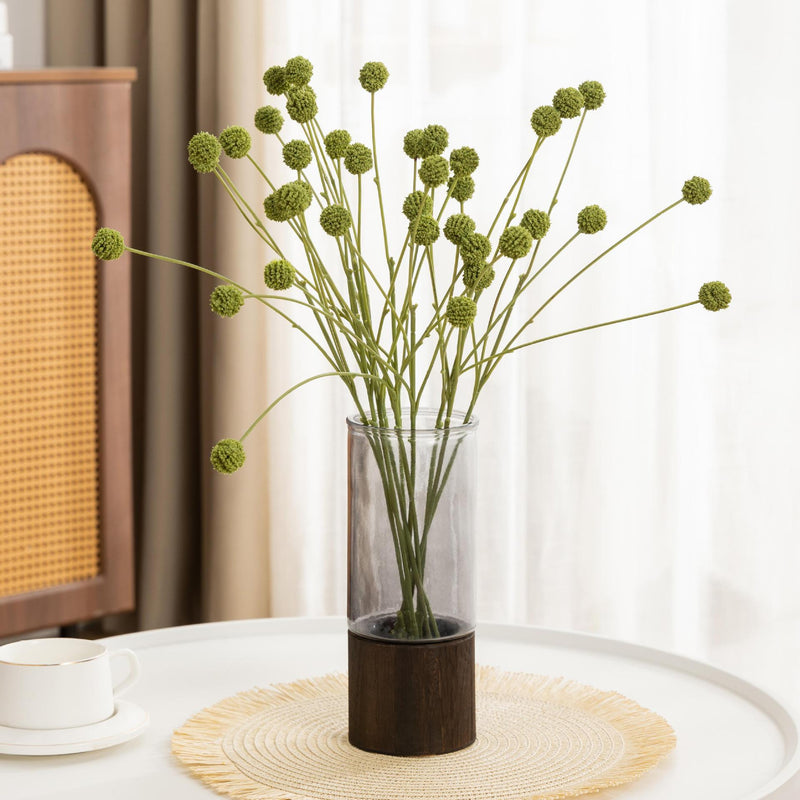 Artificial Craspedia Billy Balls Bush, 4 Yellow Globe Blooms, Faux Plastic Floral Stem for Vases, Home Decor & Weddings