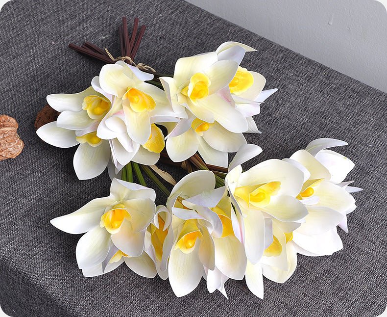 Bulk 10" Cymbidium Bouquet Real Touch Yellow Flowers Arrangement Wholesale